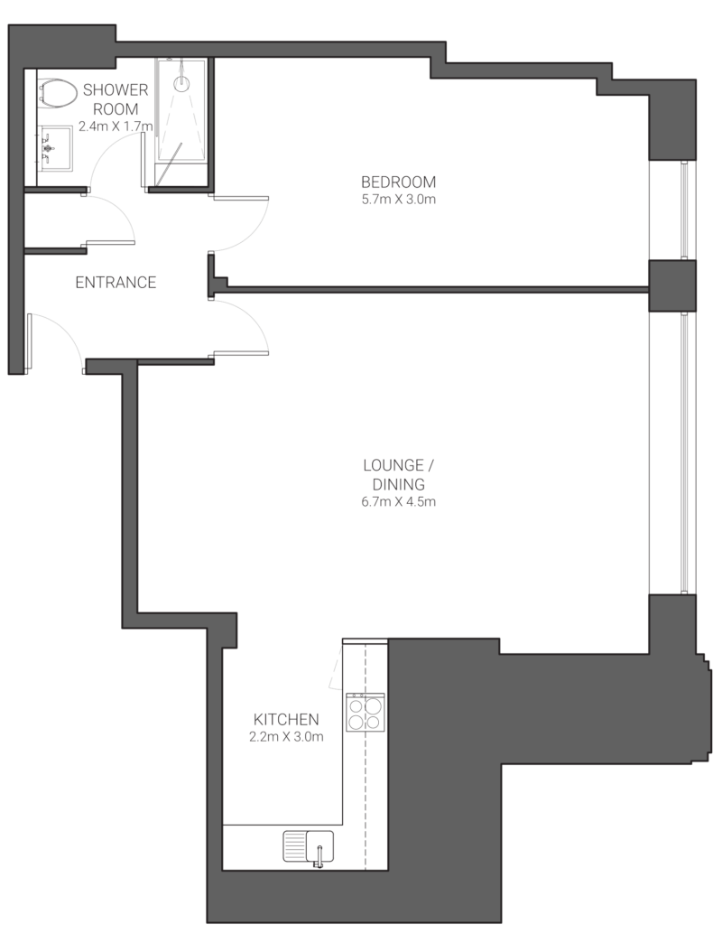 UNCLE Manchester One Bed Apartment Floorplan