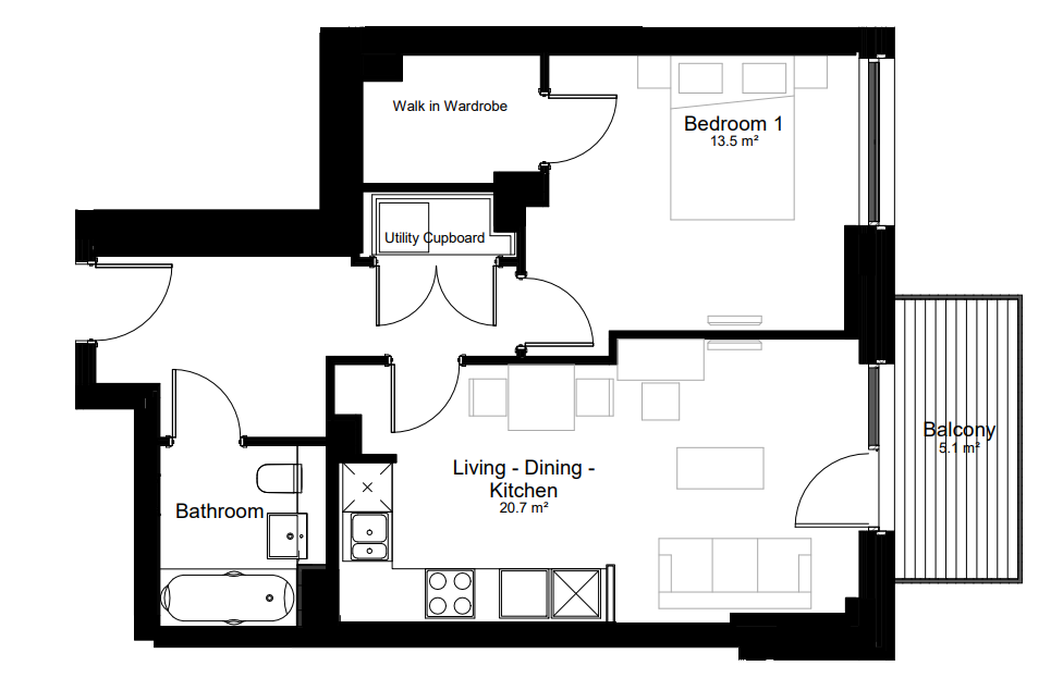 Southall 1 Bed Floorplan