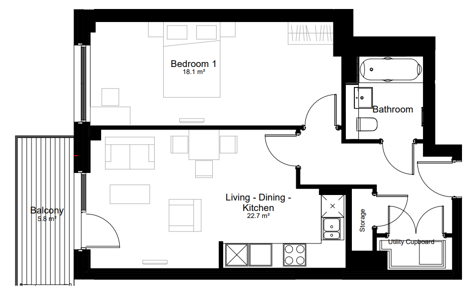 Southall 1 Bed Floorplan