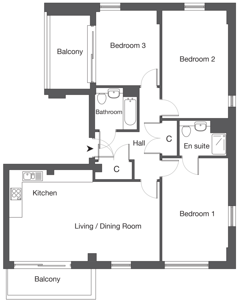 UNCLE New Cross Three Bed Floorplan