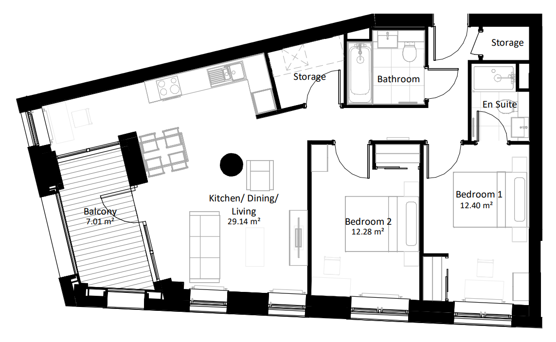 UNCLE Wembley 2 Bed Floorplan Drawing