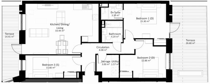 UNCLE Wembley 3 Bed Floorplan