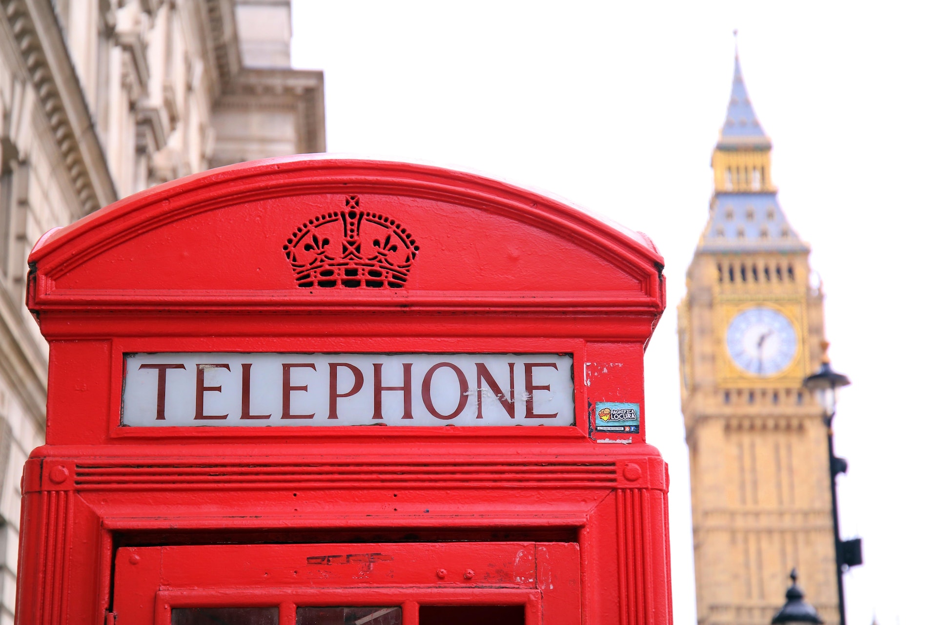 London phone box with Big Ben in the background