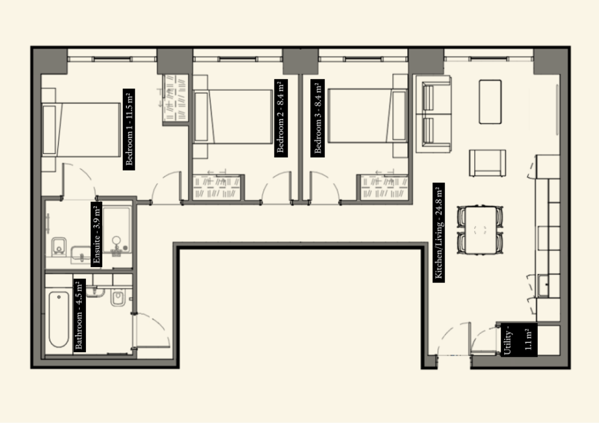 UNCLE Leeds Three Bedroom Floorplan